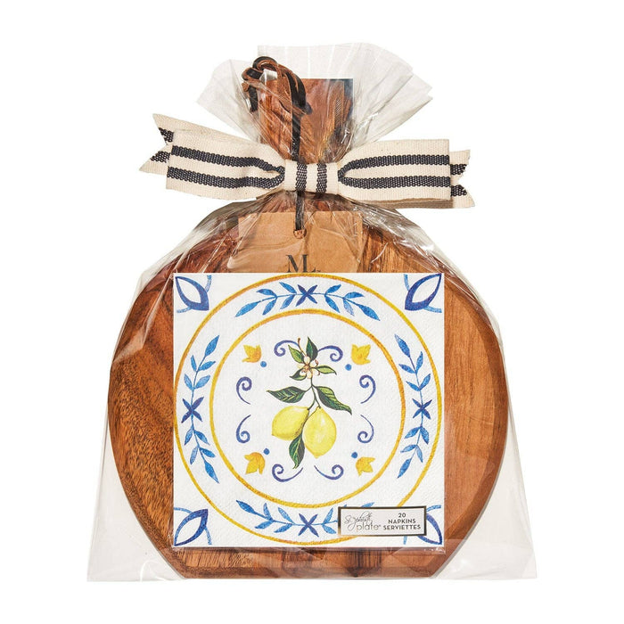 Acacia Wood Board Gift with Capri Coast Napkins