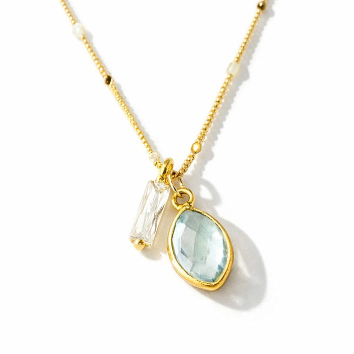 Aquamarine Quartz CZ Baguette Necklace