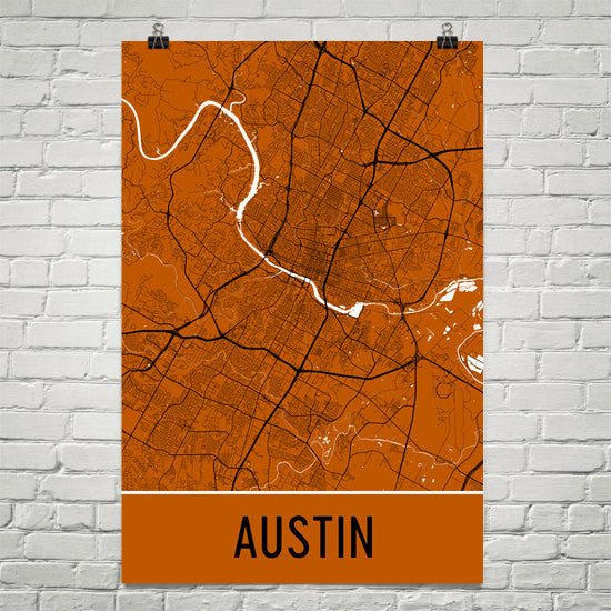 Austin Texas Street Map Poster Orange