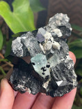 Black Tourmaline Specimen with Aquamarine and Hyalite Opal from Erongo Mountain, Erongo Region, Namibia