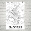 Blacksburg VA Street Map Poster Black