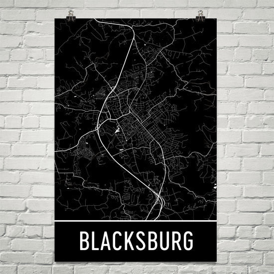 Blacksburg VA Street Map Poster Maroon