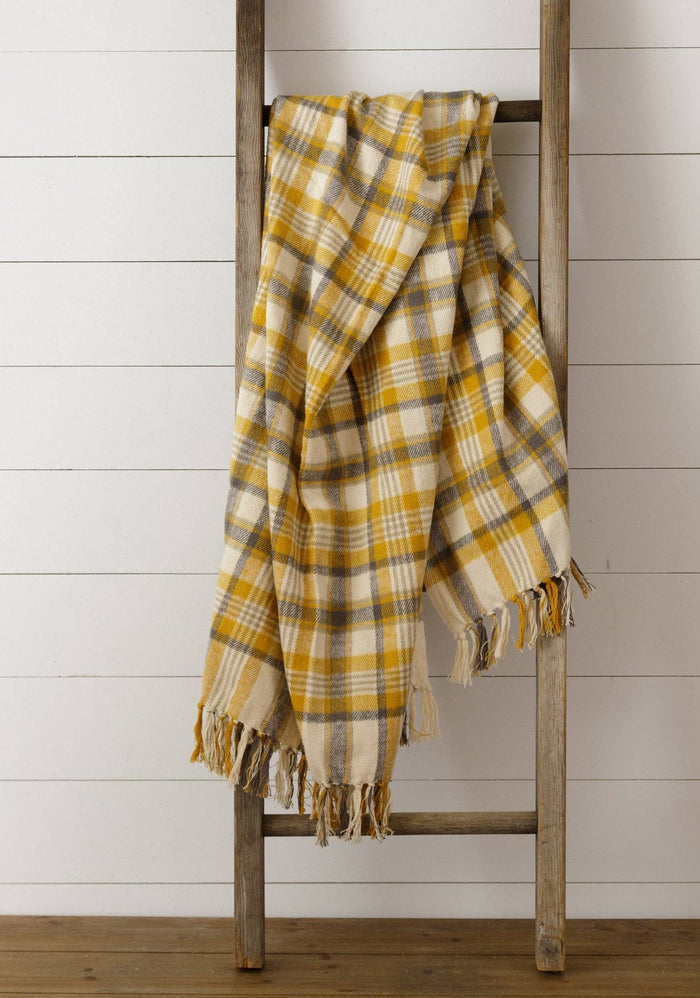 Brushed Cotton Flannel Throw - Mustard & Warm Gray
