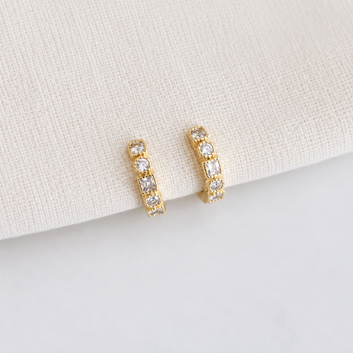 CZ Geometric Huggie Hoop Earrings