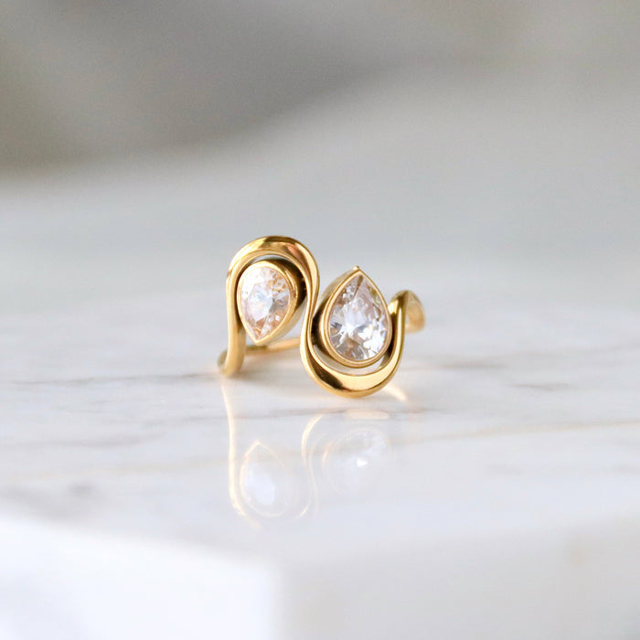 CZ Pear Wave Ring