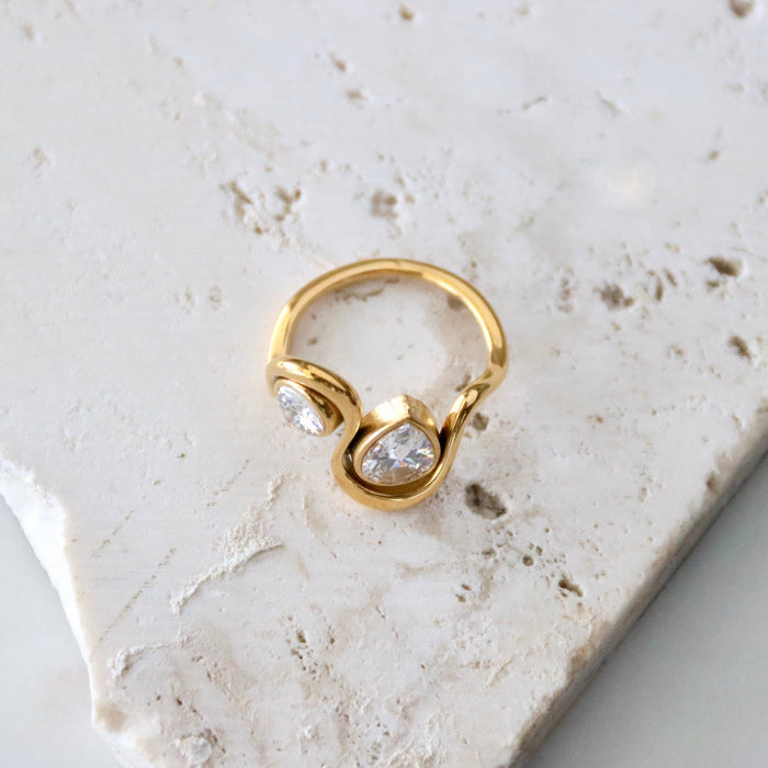 CZ Pear Wave Ring