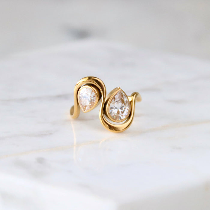 CZ Pear Wave Ring