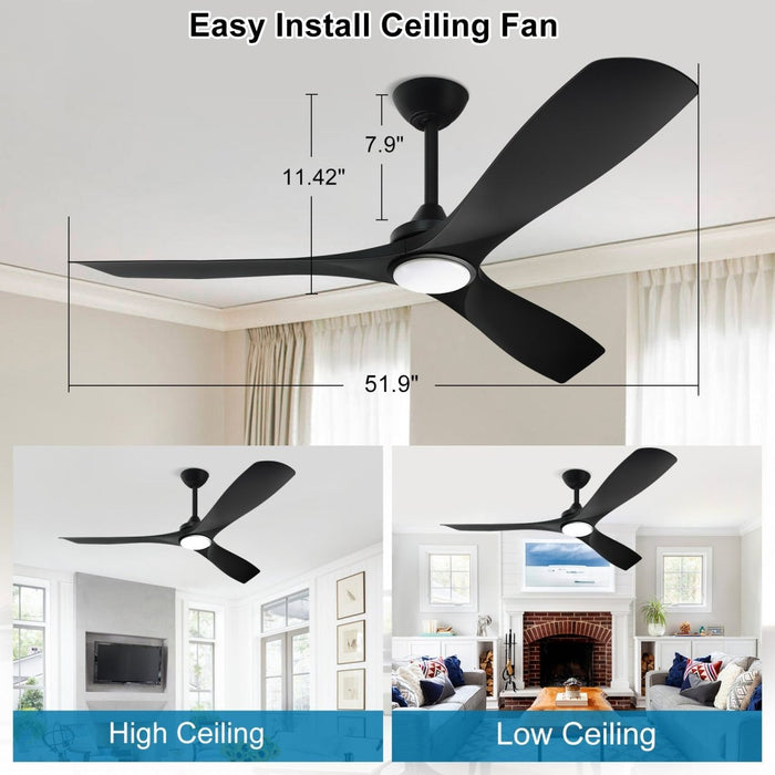 Depuley 52" Remote Ceiling Fan with Lights, Low Profile Modern Ceiling Fans, Noiseless Reversible DC Motor for Bedroom/Living Room/Study/Gazebo Lighting, Timing, 3 Light Color Changeable-Matte Black - WS-FPZ40-18C-BL 6 | DEPULEY