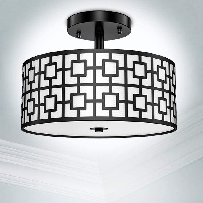 Depuley 12.6In Modern Semi Flush Ceiling Light Fixture, 3-Light Bedroom Ceiling Drum Light, Entry Light Fixtures Ceiling Hanging for Dining Room, Kitchen, Hallway, Entry, Foyer, Living Room, Black/Silver Finish - B07WQFFGPQ 8 | Depuley