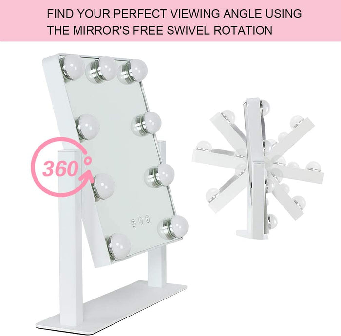Depuley 14 x 12 In Makeup Vanity Mirror with Lights, 10X Magnification Hollywood Lighted Mirror with 9 Dimmer Led Bulbs, Plug in Light-up Beauty Mirror, Touch Screen Lighted Table Set Mirror, 360° Rotation, White, 35 x 30 cm - WS-MPM3-8B 5 | Depuley