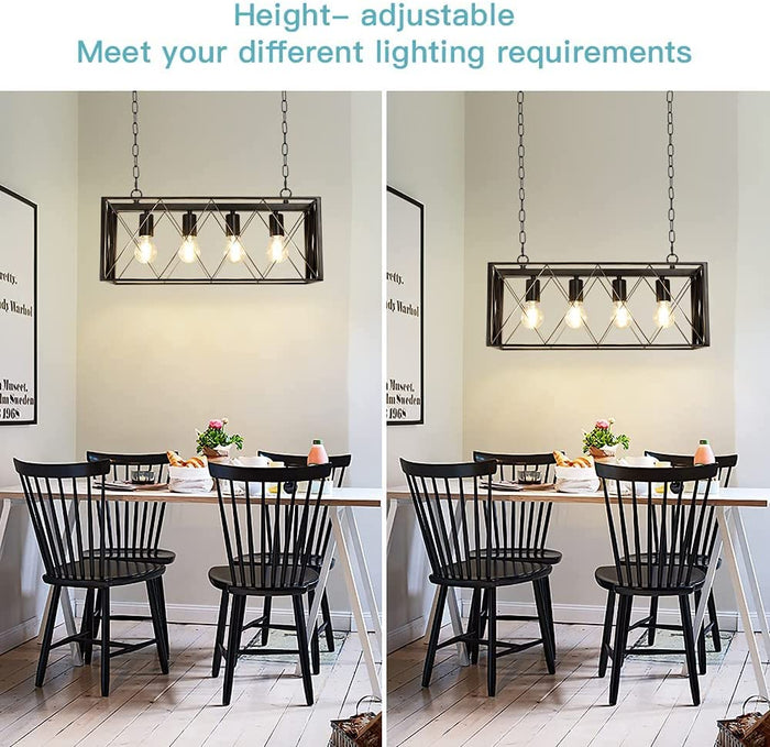 Depuley 4-Light Farmhouse Kitchen Island Pendant Lighting, Industrial Black Chandelier Light Fixture Ceiling Hanging with Metal Frame for Dining Room Living Room Restaurant (E26 Bulbs Included) - WS-FND54-60B 5 | Depuley