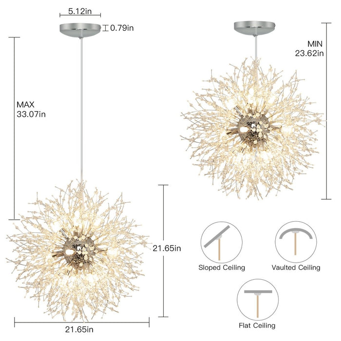 Depuley Chandeliers Crystal Pendant Light Fixture, Modern Chrome Dandelion Hanging Light , 8 / 9 / 12 Lights Firework Chandelier Lighting for Living Room, Dining Room, Kitchen Island, Hallway, G9 Bulbs - WS-FND83-40B 5 | DEPULEY