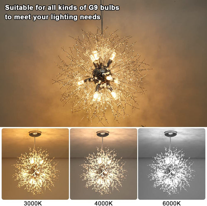 Depuley Chandeliers Crystal Pendant Light Fixture, Modern Chrome Dandelion Hanging Light , 8 / 9 / 12 Lights Firework Chandelier Lighting for Living Room, Dining Room, Kitchen Island, Hallway, G9 Bulbs - WS-FND83-40B 12 | Depuley