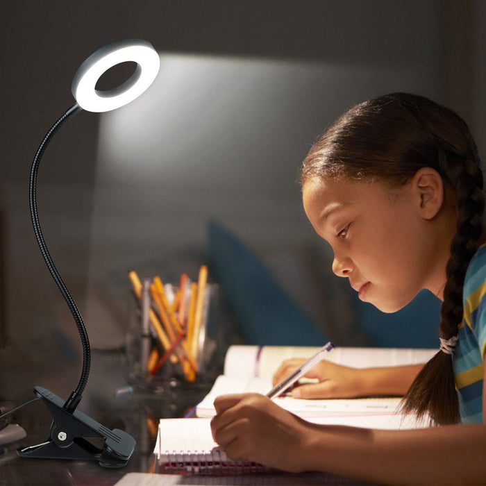Depuley DLLT Dimmable Clip-on Reading Light, 48 LED USB Book Lamp, 3 Colors Changeable Night Light Clip on for Desk, Bed, Headboard, Makeup Mirror, Dorm Room, Computer, Piano Lighting, 15 Brightness Levels - WSTL01-B 10 | Depuley