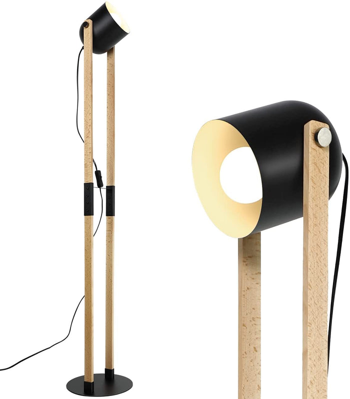 Depuley Modern Metal Wooden Floor Lamps for Living Room, 360° Heads Rotatable Standing Light with Pressure Switch, Reading Lamp for Bedroom Office Decoration, Bulb Included - WS-MNF33-60B 5 | Depuley
