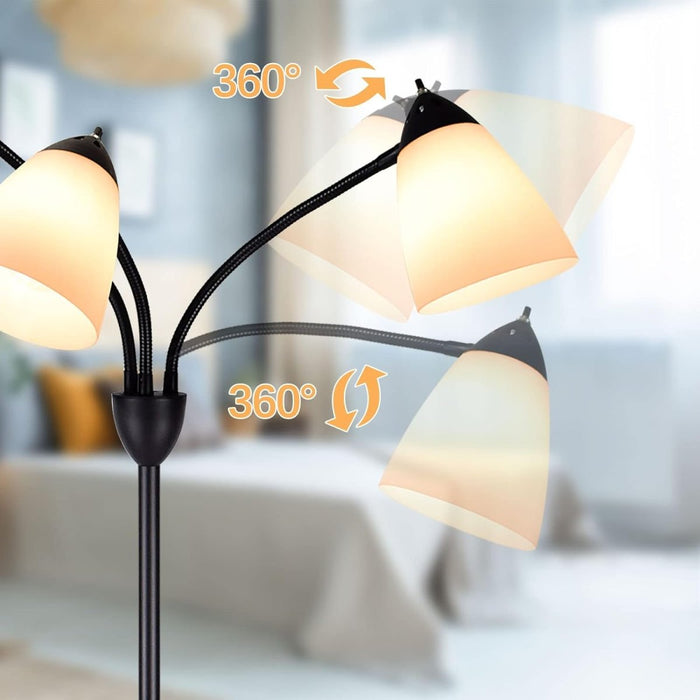 Depuley Modern Reading Floor Lamp, 3-Light with Adjustable Flexible Gooseneck Tree Standing Lamp for Living Room, Bedroom, Study Room, Office -Black Metal White Shades - WSFLL003 7 | DEPULEY