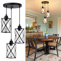 DLLT 3-Light Industrial Pendant Light, Black Metal Cage Hanging Chandelier Lights with Glass Shade, Vintage Style Flush Mount Swag Lighting Fixture for Kitchen Dining Room Hallway Bedroom - WSCL37-3B 2 | Depuley