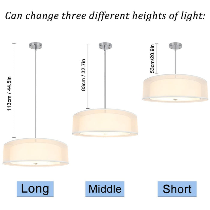 DLLT 3-Light Semi Flush Mount Ceiling Light Fixture, 20 Inch Adjustable Height Ceiling Hanging Lighting, Drum Pendant Light with Double Fabric Shade for Dining Room Living Room Bedroom Kitchen Entry Hallway - WSCL31-3W 7 | Depuley