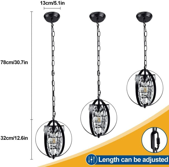 DLLT Ceiling Pendant Light Fitting, Globe Crystal Chandeliers Ceiling Lights, Vintage Hanging Ceiling Lights, Adjustable Pendant Pendant Lighting for Kitchen Island Dining Room Living Room Bedroom - WSCDD18-B 6 | Depuley