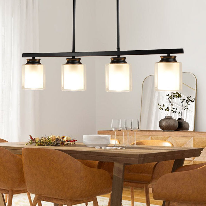 DLLT Kitchen Island Pendant Light Fixture, 4 Lights Metal Farmhouse Chandeliers, Vintage Flush Mount Ceiling Hanging Lighting with Glass Shade for Dining Room, Foyer, Restaurant, Bar - WSCDD24-B4 1 | Depuley