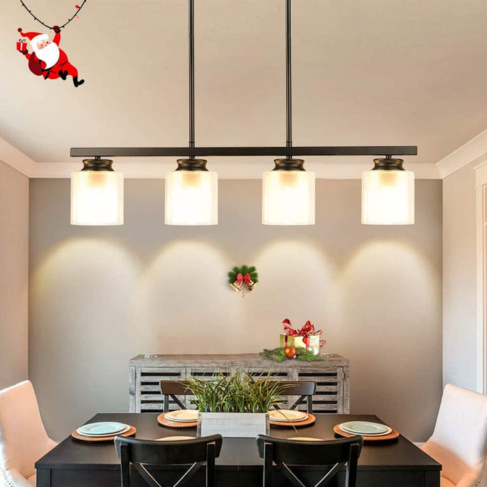 DLLT Kitchen Island Pendant Light Fixture, 4 Lights Metal Farmhouse Chandeliers, Vintage Flush Mount Ceiling Hanging Lighting with Glass Shade for Dining Room, Foyer, Restaurant, Bar - WSCDD24-B4 6 | Depuley