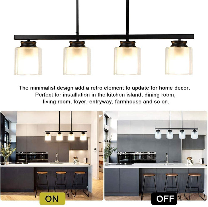 DLLT Kitchen Island Pendant Light Fixture, 4 Lights Metal Farmhouse Chandeliers, Vintage Flush Mount Ceiling Hanging Lighting with Glass Shade for Dining Room, Foyer, Restaurant, Bar - WSCDD24-B4 4 | Depuley
