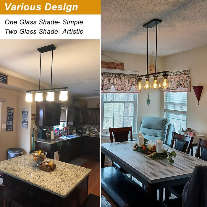 DLLT Kitchen Island Pendant Light Fixture, 4 Lights Metal Farmhouse Chandeliers, Vintage Flush Mount Ceiling Hanging Lighting with Glass Shade for Dining Room, Foyer, Restaurant, Bar - WSCDD24-B4 8 | Depuley