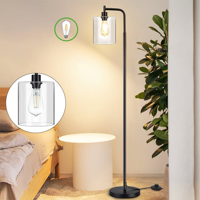 DLLT LED Floor Lamp, Modern Standing Lamp with Hanging Glass Shade, Eye-Care Metal Reading Floor Light, Industrial Warm White Floor Lamps for Living Room Bedroom Office (Bulb Included) - WSFLL005 4 | Depuley