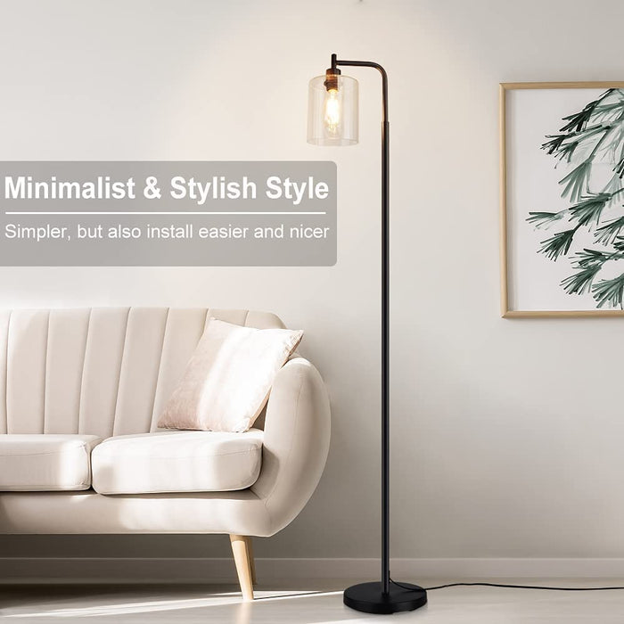 DLLT LED Floor Lamp, Modern Standing Lamp with Hanging Glass Shade, Eye-Care Metal Reading Floor Light, Industrial Warm White Floor Lamps for Living Room Bedroom Office (Bulb Included) - WSFLL005 5 | Depuley
