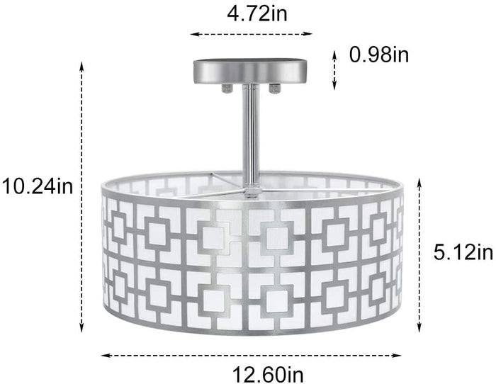 DLLT Stylish Semi Flush Mount Ceiling Lights, Iron Round Drum Cover Pendant lamp, Chandelier Lighting with 3 Bulb Socket in Chrome Finish for Bedroom Hallway Kitchen Entry Foyer Living Dining Room - WSCL30-S 4 | Depuley