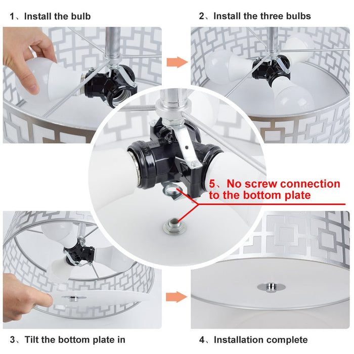 DLLT Stylish Semi Flush Mount Ceiling Lights, Iron Round Drum Cover Pendant lamp, Chandelier Lighting with 3 Bulb Socket in Chrome Finish for Bedroom Hallway Kitchen Entry Foyer Living Dining Room - WSCL30-S 5 | Depuley