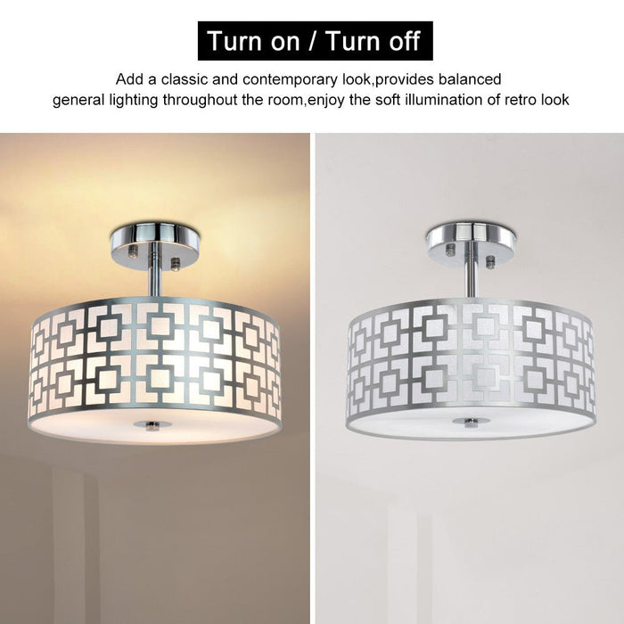 DLLT Stylish Semi Flush Mount Ceiling Lights, Iron Round Drum Cover Pendant lamp, Chandelier Lighting with 3 Bulb Socket in Chrome Finish for Bedroom Hallway Kitchen Entry Foyer Living Dining Room - WSCL30-S 7 | Depuley