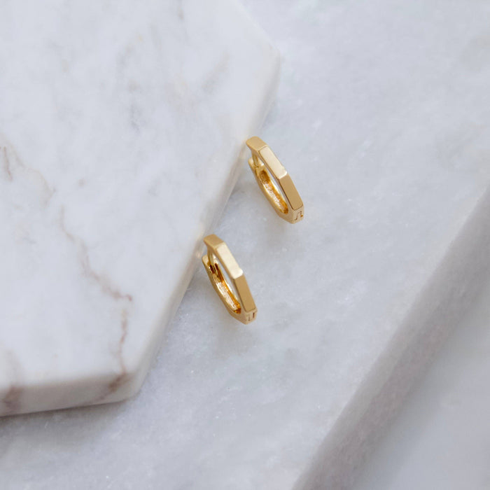 Gold Hexagon Huggie Earrings