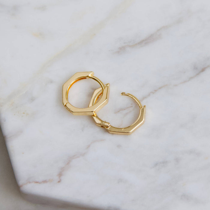 Gold Hexagon Huggie Earrings