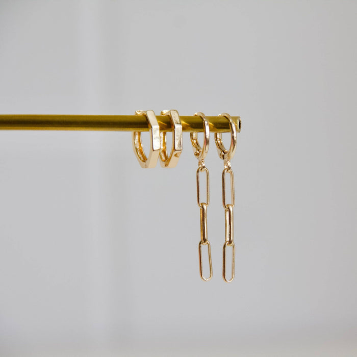 Gold Hexagon Huggie Earrings