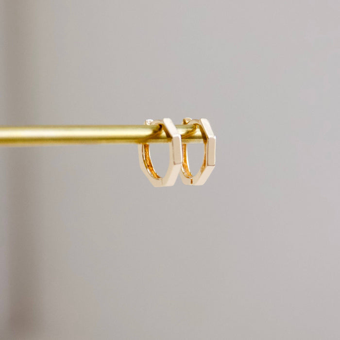 Gold Hexagon Huggie Earrings