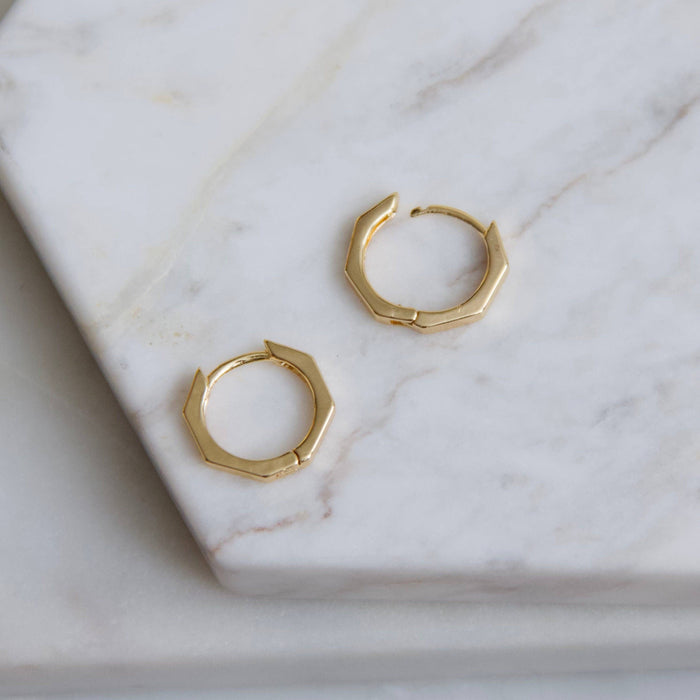Gold Hexagon Huggie Earrings