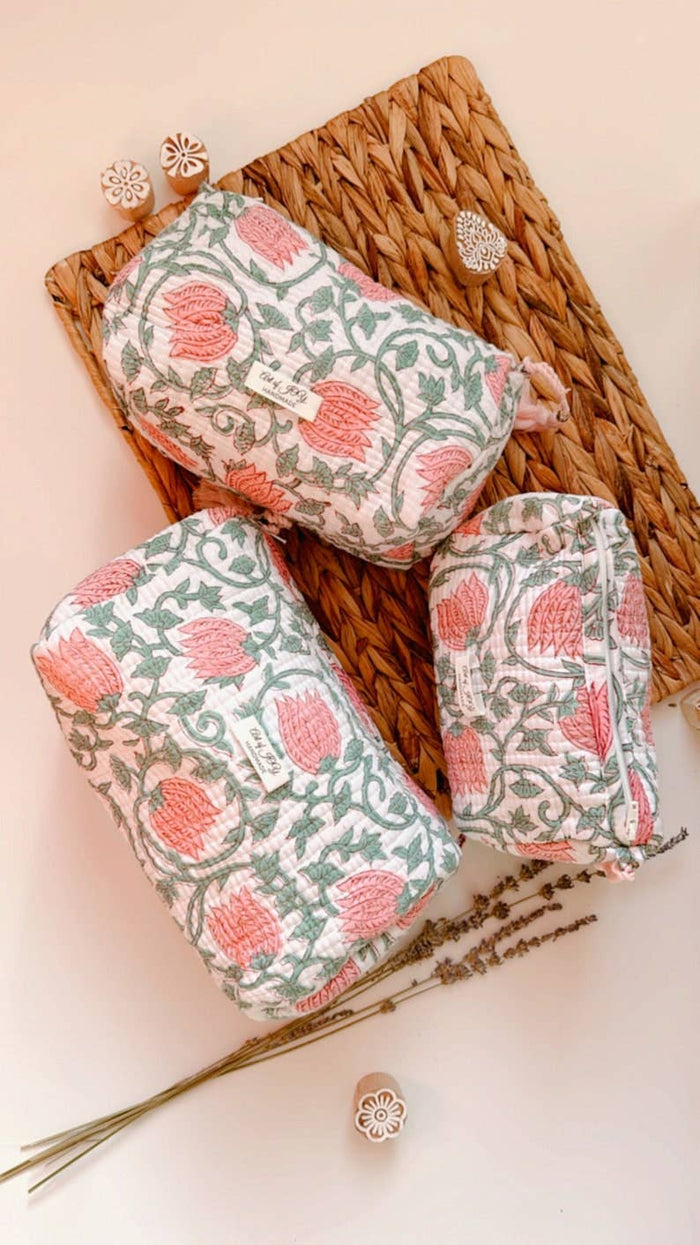 Hand Block Printed Cotton Toiletry Bags ~ 3 Sizes