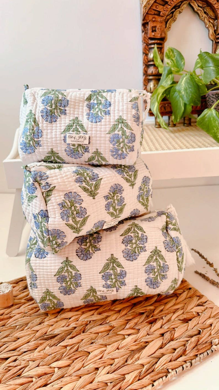 Hand Block Printed Cotton Toiletry Bags ~ 3 Sizes