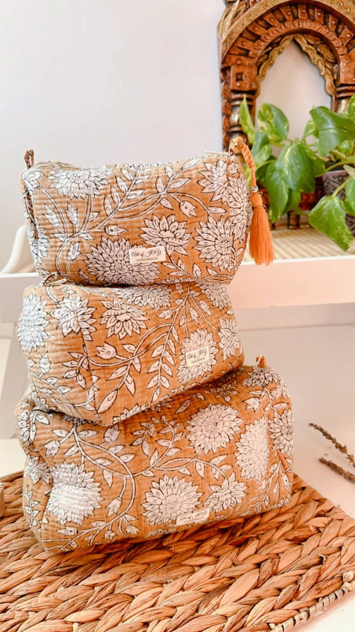 Hand Block Printed Cotton Toiletry Bags ~ 3 Sizes