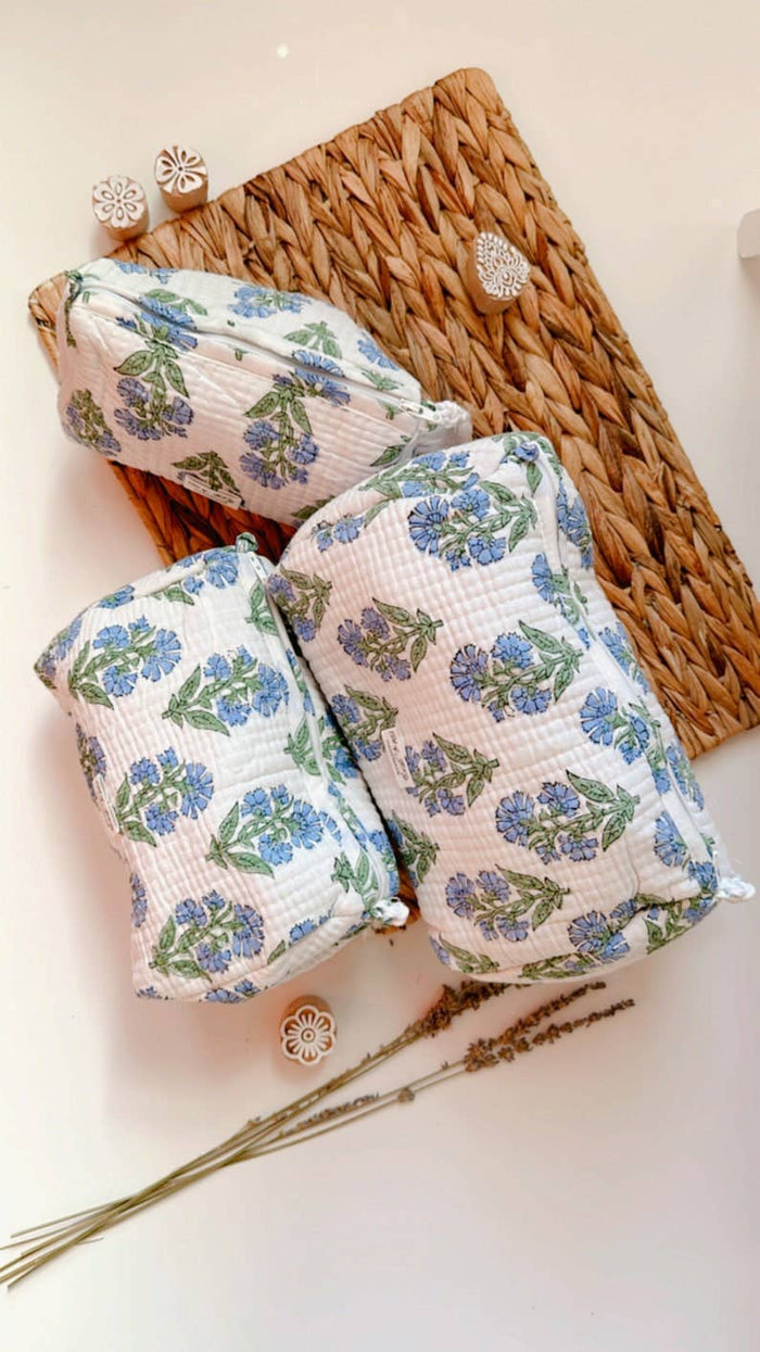 Hand Block Printed Cotton Toiletry Bags ~ 3 Sizes