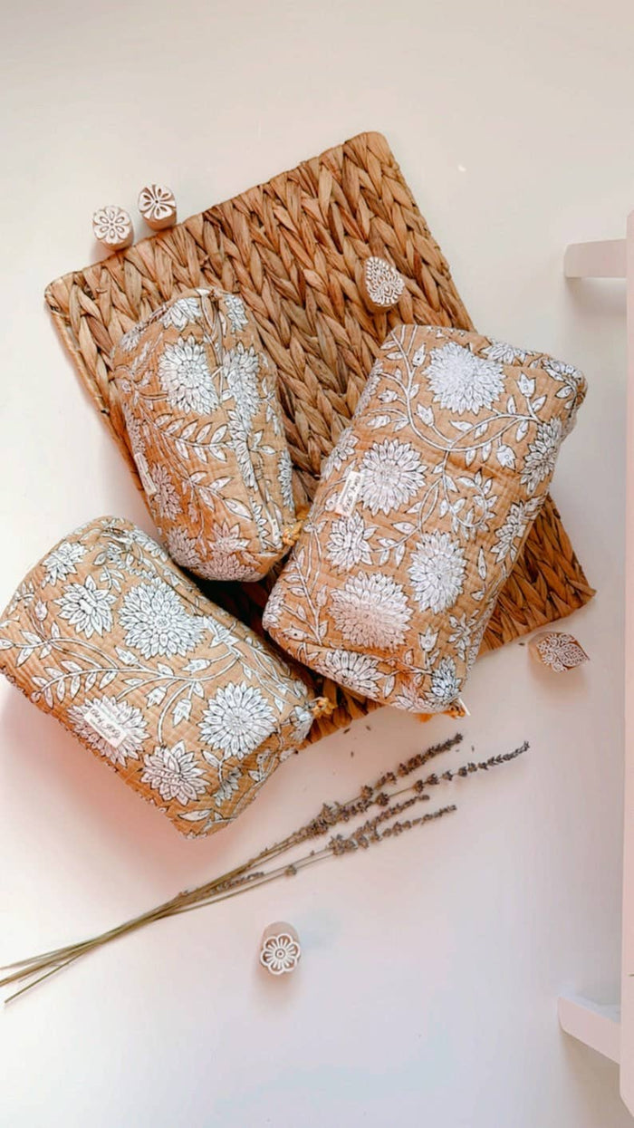 Hand Block Printed Cotton Toiletry Bags ~ 3 Sizes