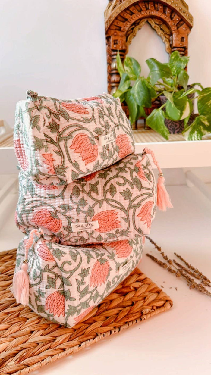 Hand Block Printed Cotton Toiletry Bags ~ 3 Sizes