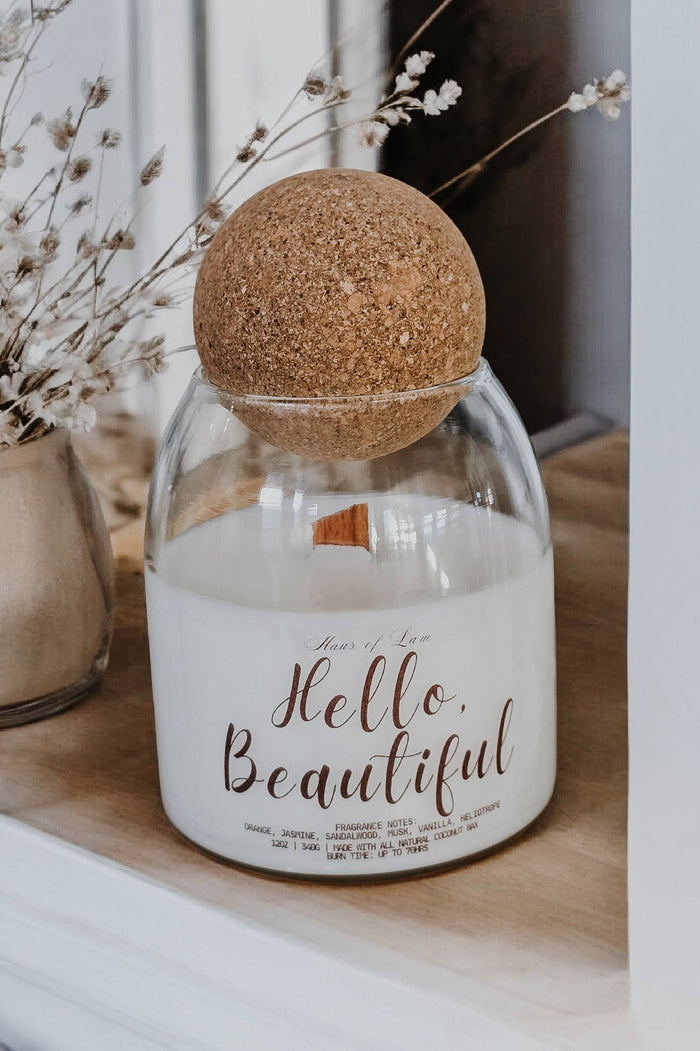 Hello Beautiful Scented Candle ~ Wood Wick