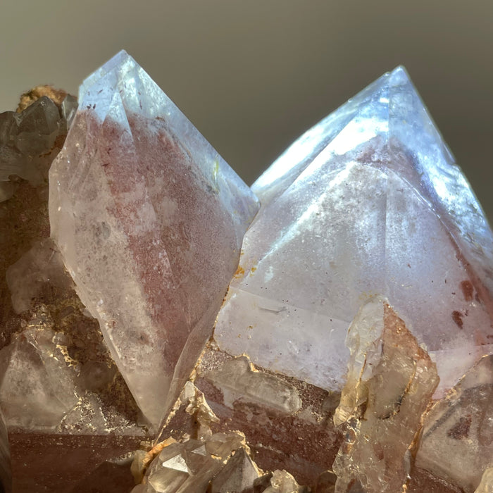 Ishuko Red Phantom Quartz Cluster, Hematite included Quartz from the Northern Province of Zambia
