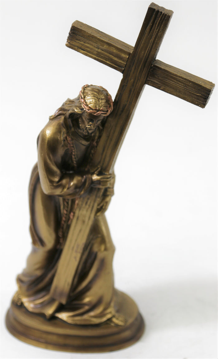 Jesus carries his cross to the mountain of Calvary Cold Cast Hand Made Decor