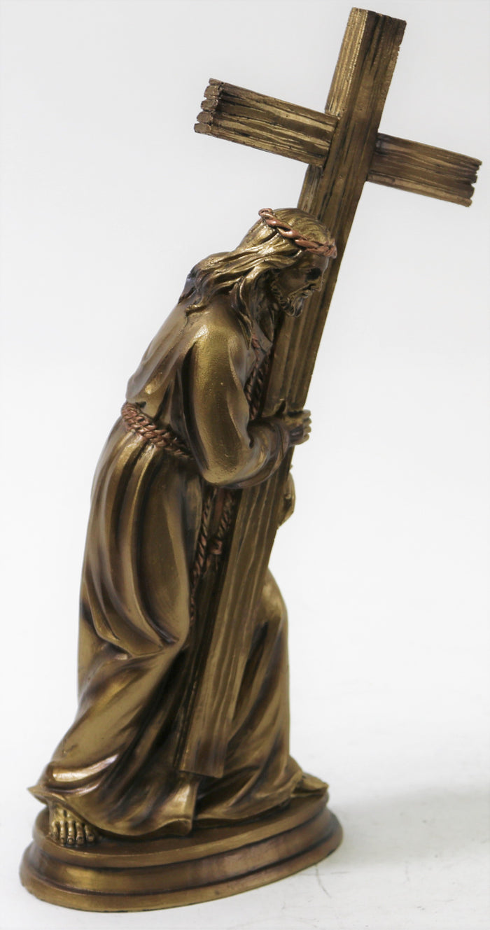 Jesus carries his cross to the mountain of Calvary Cold Cast Hand Made Decor