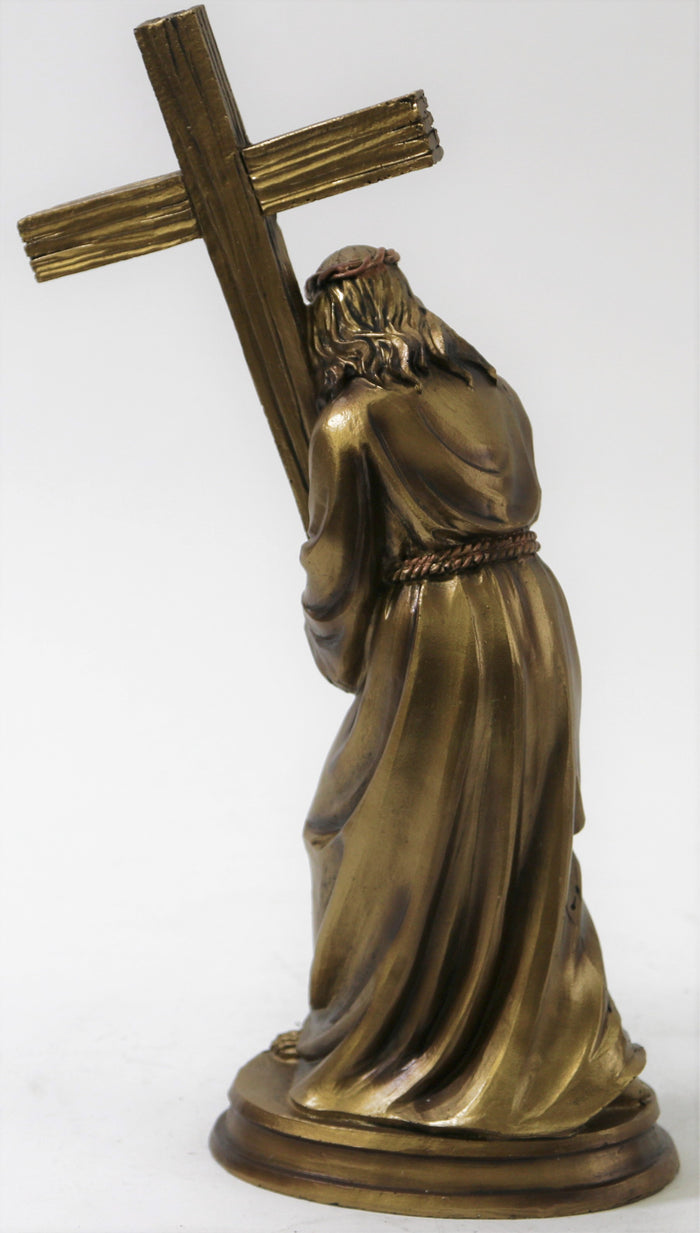 Jesus carries his cross to the mountain of Calvary Cold Cast Hand Made Decor