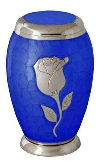 Large/Adult 200 Cubic Inch Blue Floral Rose Funeral Cremation Urn for Ashes