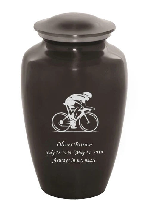 Large/Adult 200 Cubic Inch Custom Engraved Grey Metal Bicycle Funeral Cremation Urn
